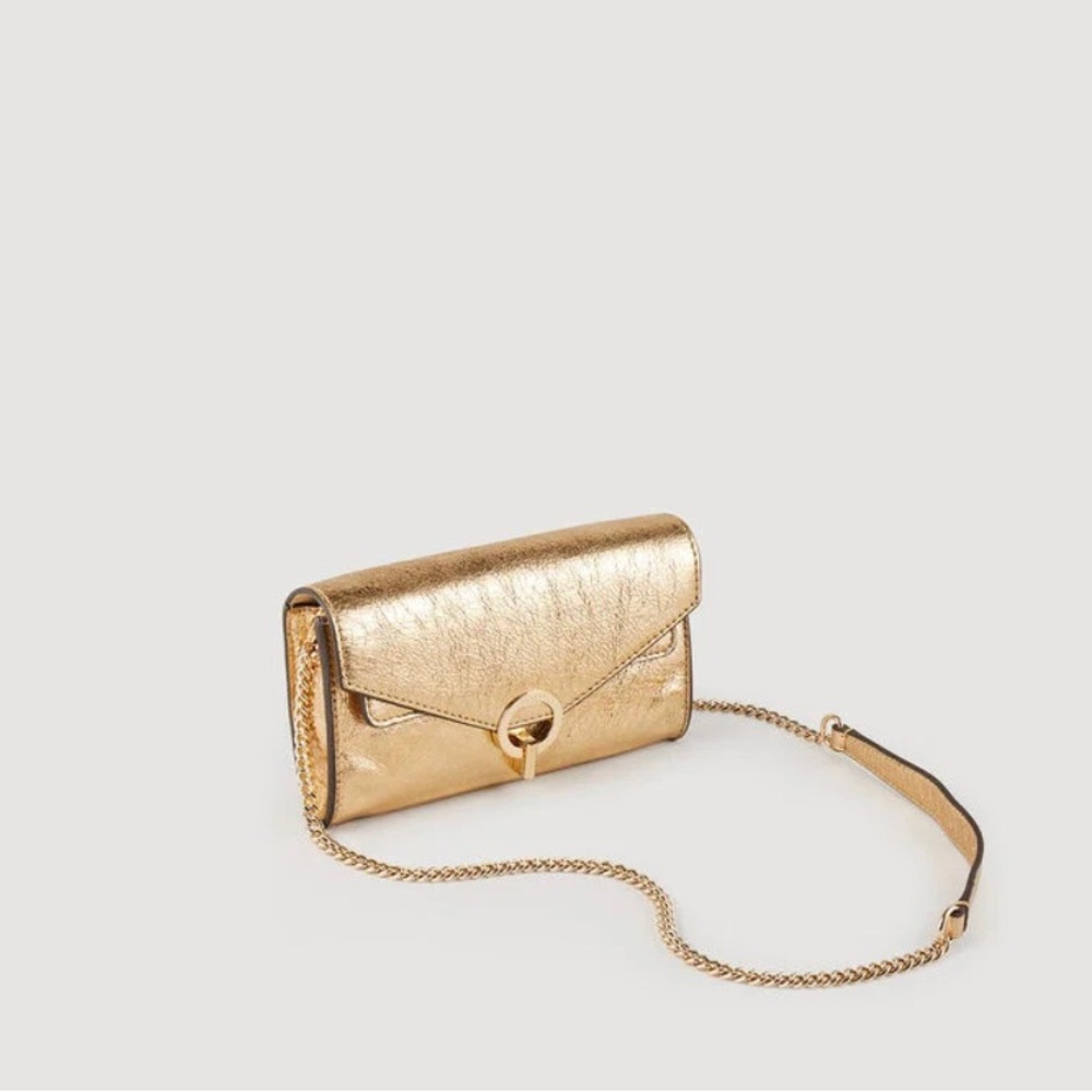 NWT Sandro Gold Clutch with Chain Strap